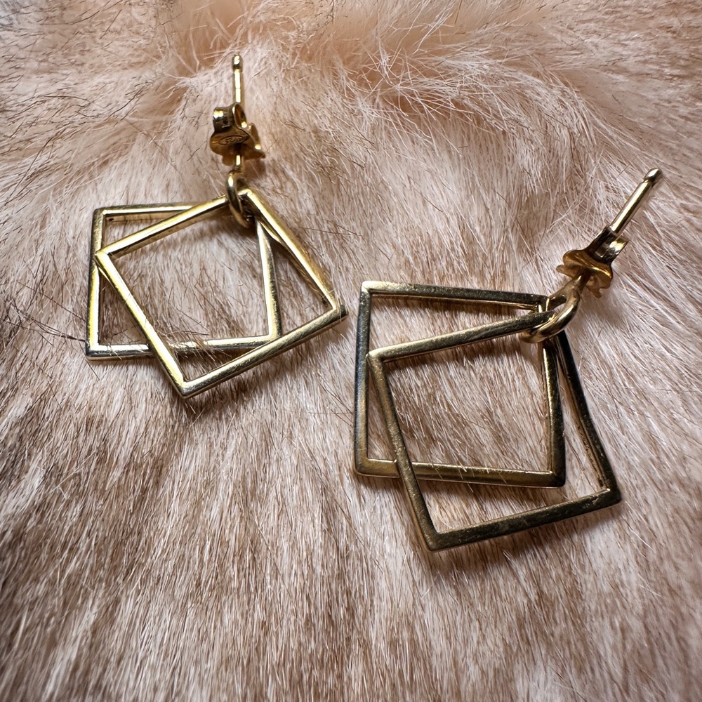 Gold Tone Square Geometric Dangle Earrings